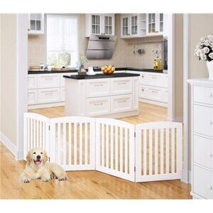 Wooden Freestanding Foldable Pet Gate for Dogs, 24 inch 4 Panels Step Over Fence